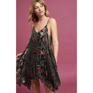 Anthropologie Eri & Ali Black Velvet Floral‎ Burnout Swing Dress Mini size XS